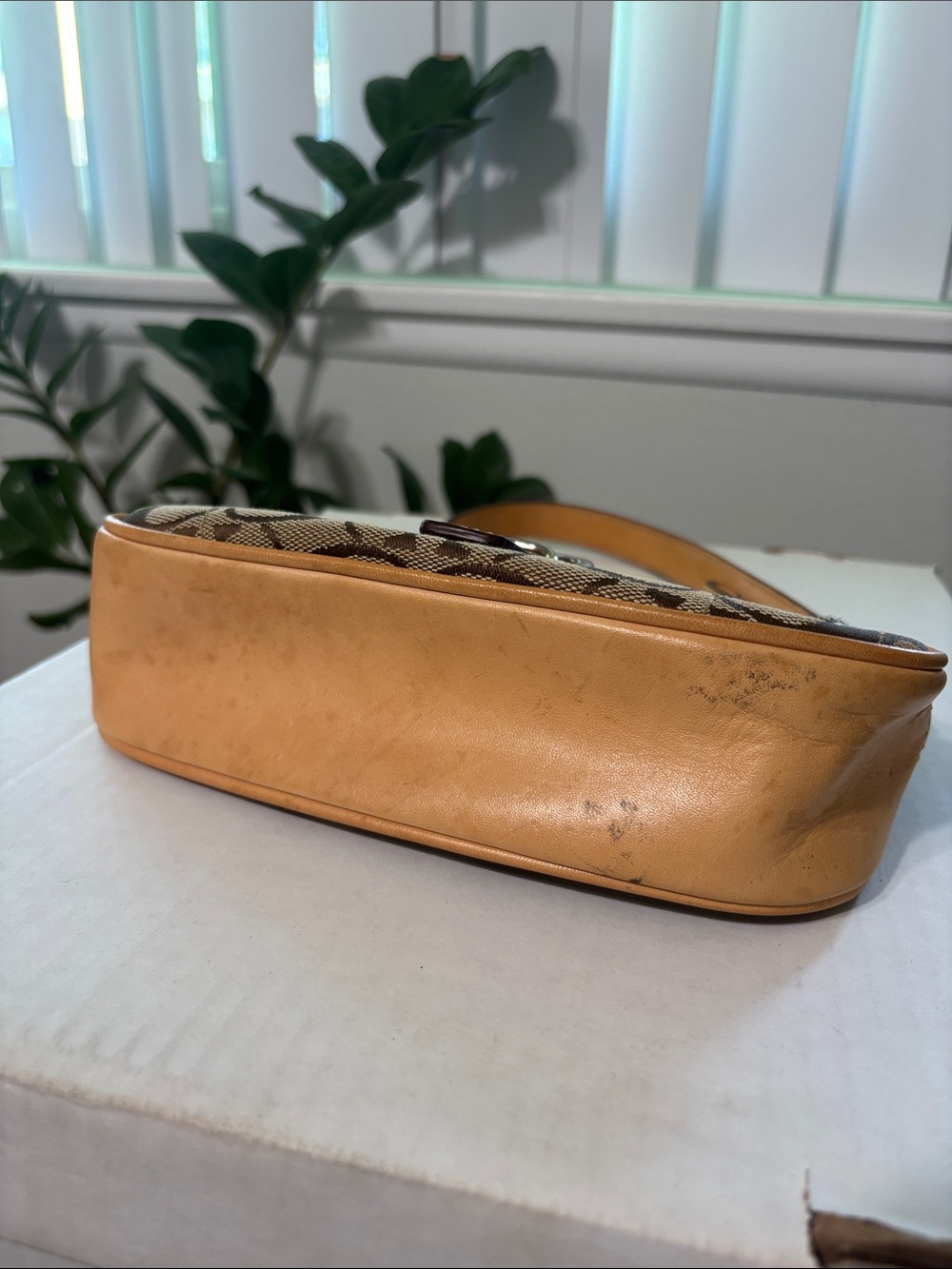 Coach Brown Signature Canvas Shoulder Bag with Tan Leather Trim - Picture 3 of 6
